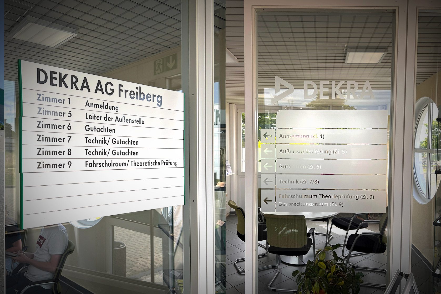 Folierung SW/DE/SIGN 86 Innenbeschilderung mit Wegeleitsystem für die DEKRA AG Freiberg